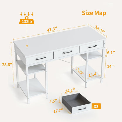 CubiCubi Computertisch mit Stoffschubladen und Ablageflächen