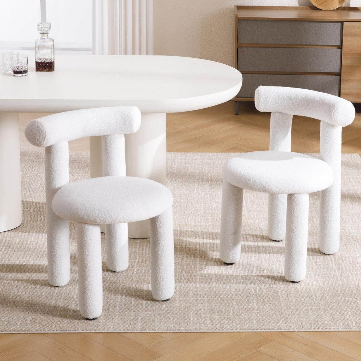 Küchenstühle 2er Set Kunstfell Weiß – Moderne Esszimmerstühle