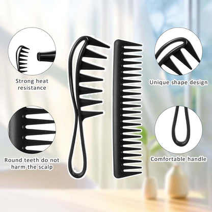 Breite Zahnkämme 2 Stück Grobzinkiger Lockenkamm Haarstyling Schwarz