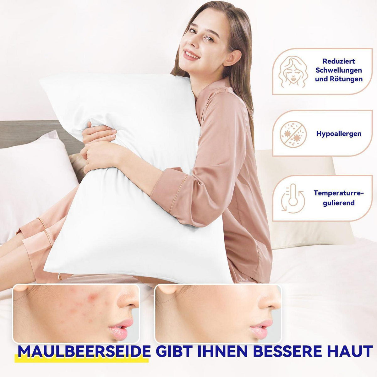 Seidenkissenbezug 40x70 - Echte Maulbeerseide für Haut & Haar
