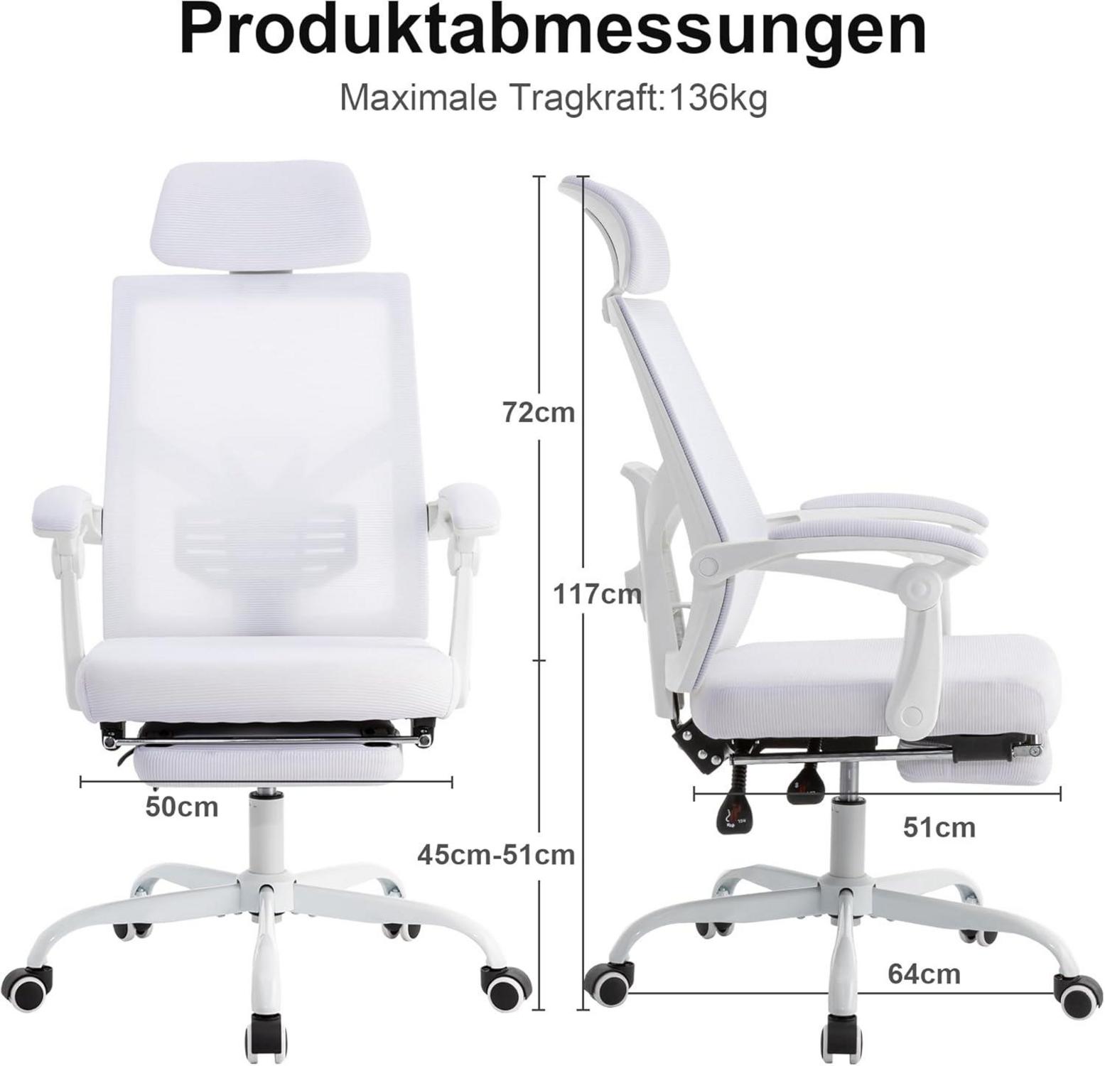 Ergonomischer Bürostuhl Mesh mit Fußstütze Kopfstütze