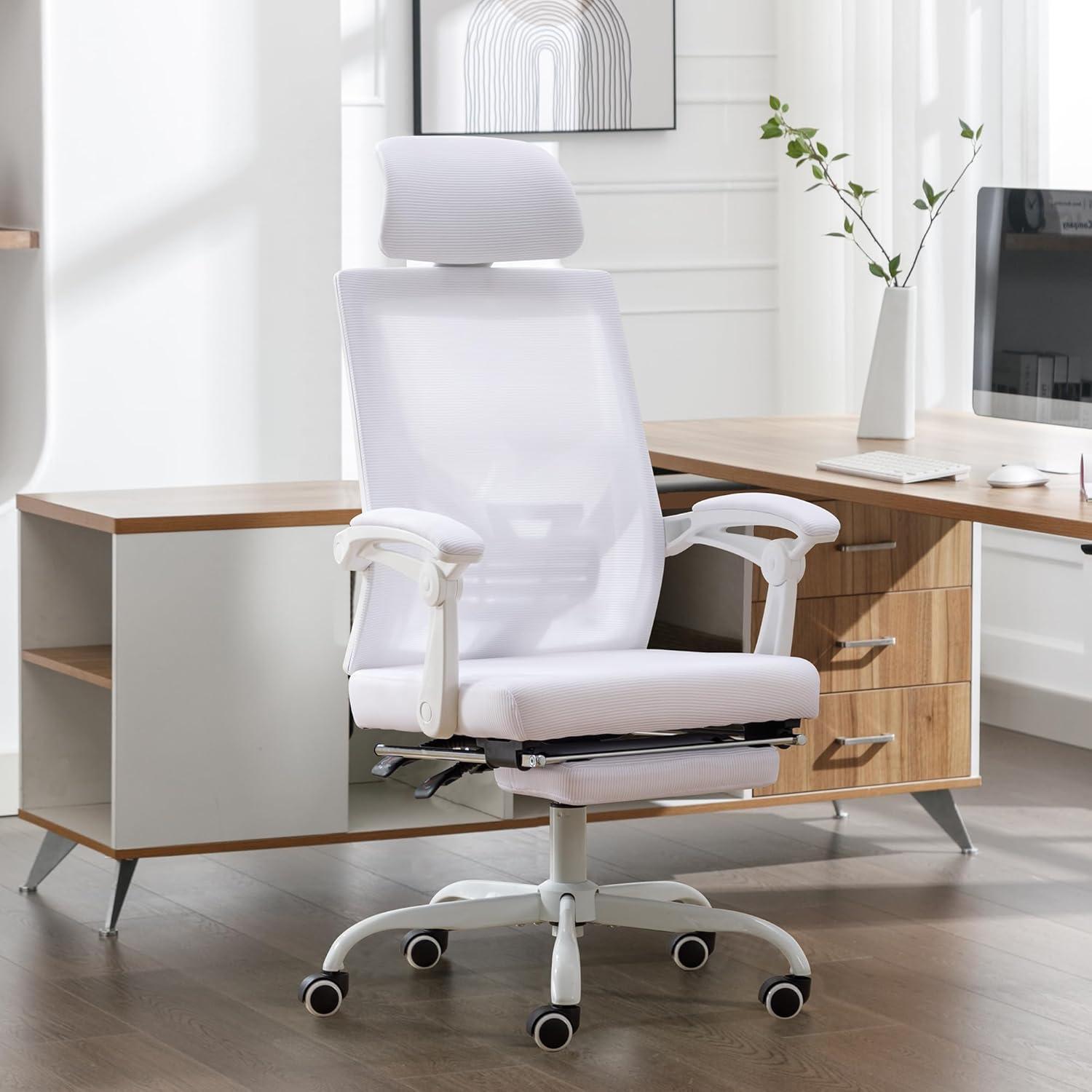 Ergonomischer Bürostuhl mit Fußstütze, verstellbar, atmungsaktiver
