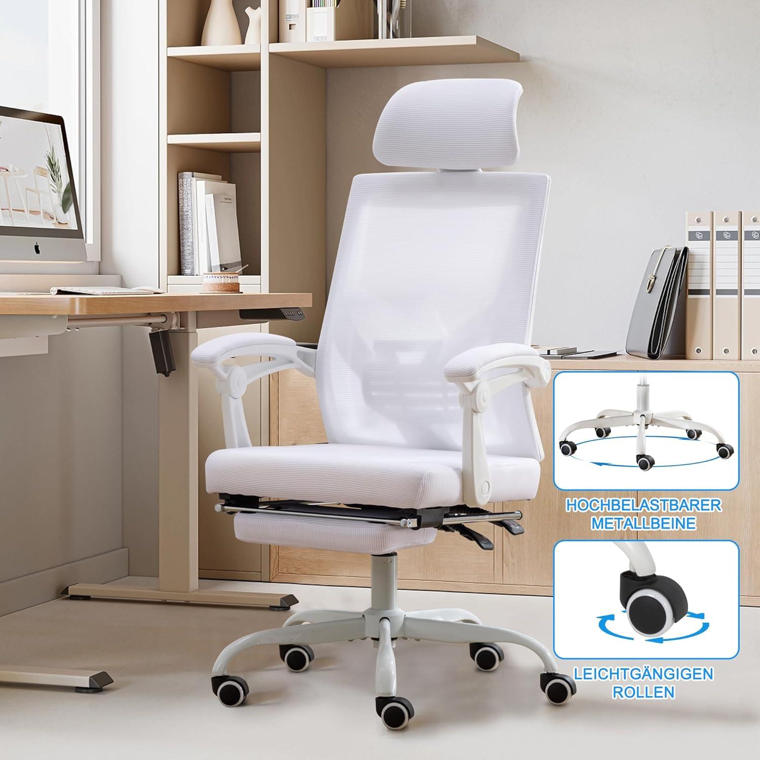 Ergonomischer Bürostuhl mit Fußstütze, verstellbar, atmungsaktiver