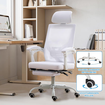 Ergonomischer Bürostuhl mit Fußstütze, verstellbar, atmungsaktiver
