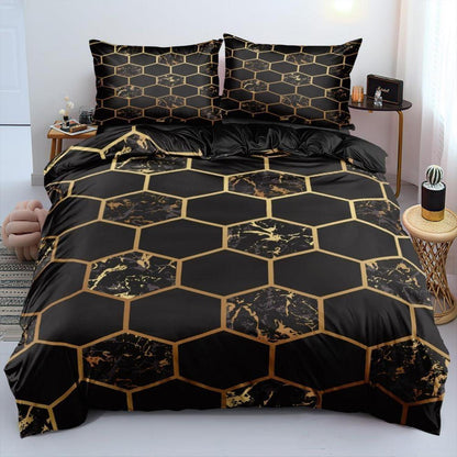 3D Bettwäsche Set Schwarz Gold Geometrie 135x200cm