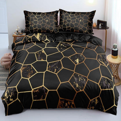 3D Wabenbettwäsche Set Schwarz Gold 135x200cm