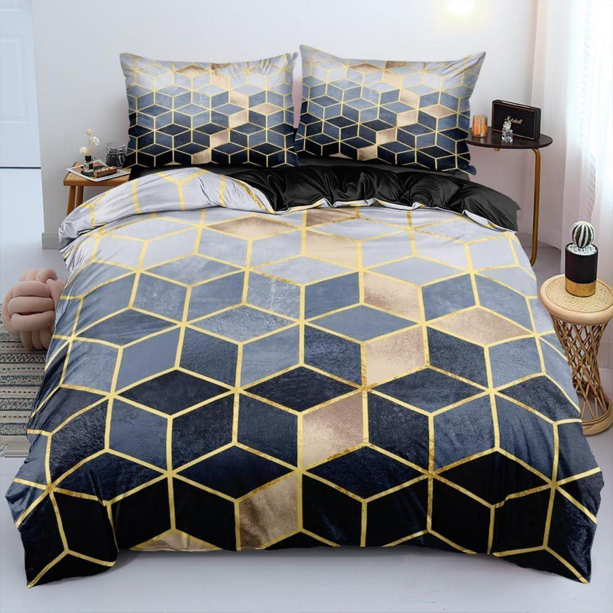 3D Bettwäsche Set 135x200cm - Weißes Geometrie Muster