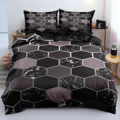 3D Bettwäsche Set Schwarz Grau Geometrie 135x200cm