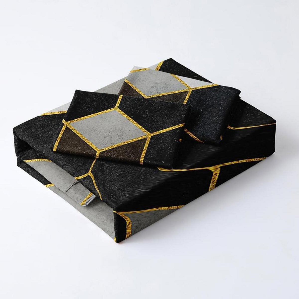 3D Geometrie Bettwäsche Set 135x200cm - Schwarz