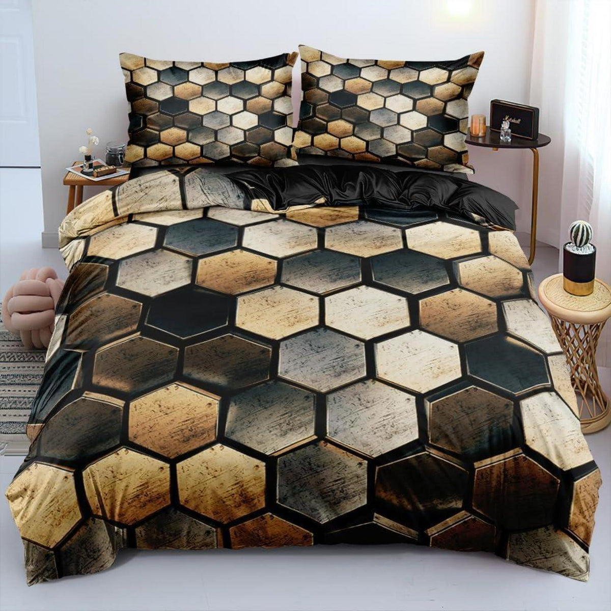 3D Bettwäsche Set Gelb Geometrisch 135x200cm