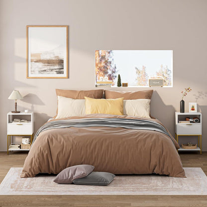 Nachttisch Weiß Goldrahmen 3-Tier Endtisch Schlafzimmer Wohnzimmer