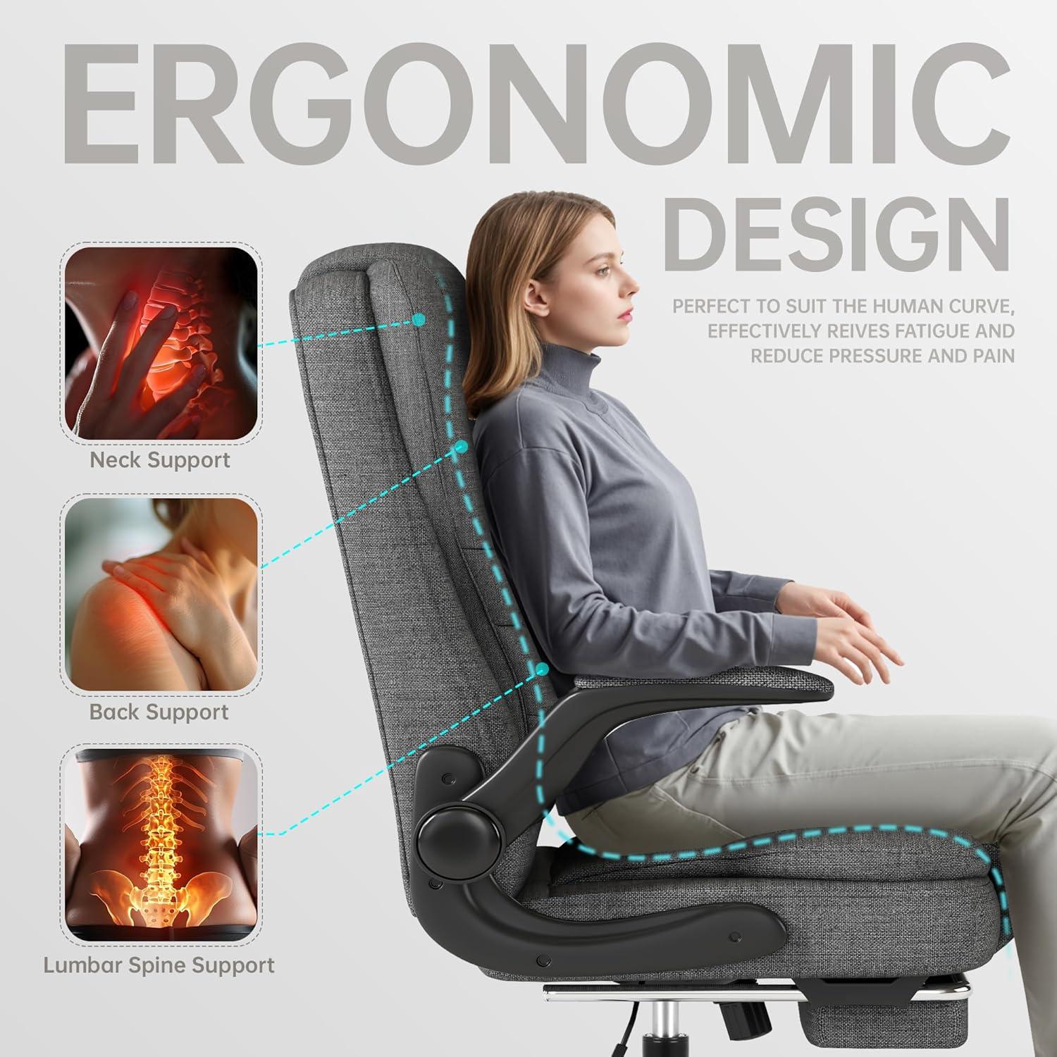 Ergonomischer Gaming-Bürostuhl Stoff Höhenverstellbar mit Fußstütze, Grau