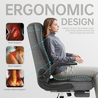 Ergonomischer Gaming-Bürostuhl Stoff Höhenverstellbar mit Fußstütze, Grau