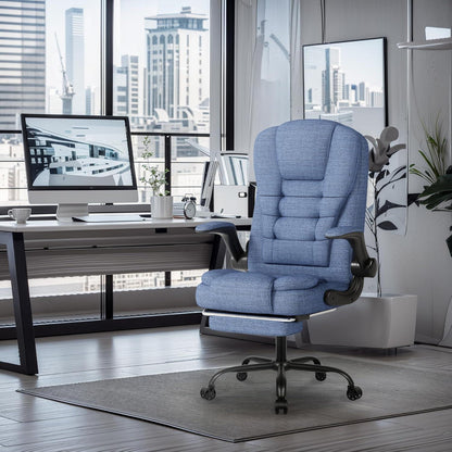 Ergonomischer Gaming Stuhl Blau mit Armlehne und Fußstütze