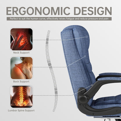 Ergonomischer Gaming Bürostuhl mit Stoff und Fußstütze - Blau