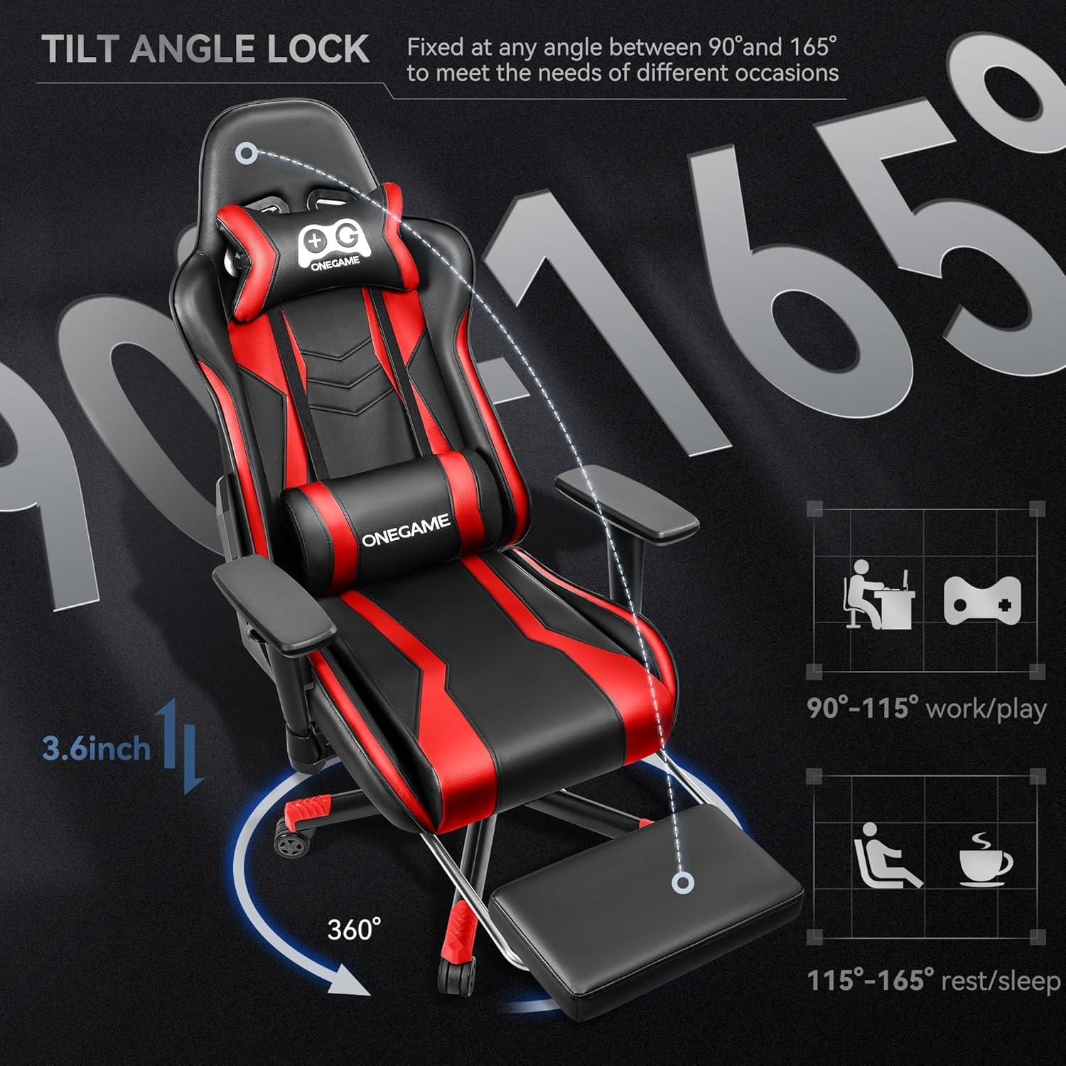 Gaming Stuhl mit Fußstütze 3D Armlehnen Bürostuhl ergonomisch PU-Leder Rot