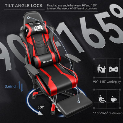 Gaming Stuhl mit Fußstütze 3D Armlehnen Bürostuhl ergonomisch PU-Leder Rot
