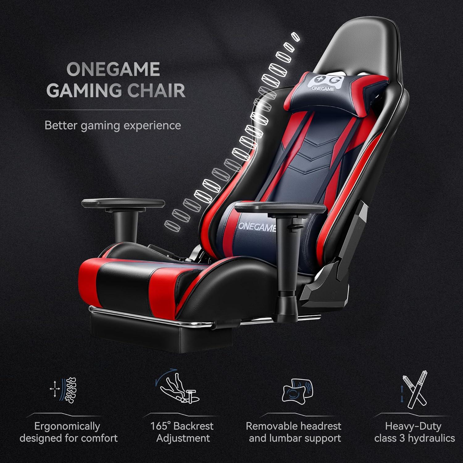 Gaming Stuhl mit Fußstütze 3D Armlehnen Bürostuhl ergonomisch PU-Leder Rot