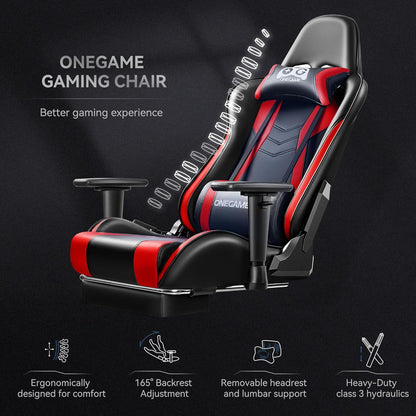 Gaming Stuhl mit Fußstütze 3D Armlehnen Bürostuhl ergonomisch PU-Leder Rot