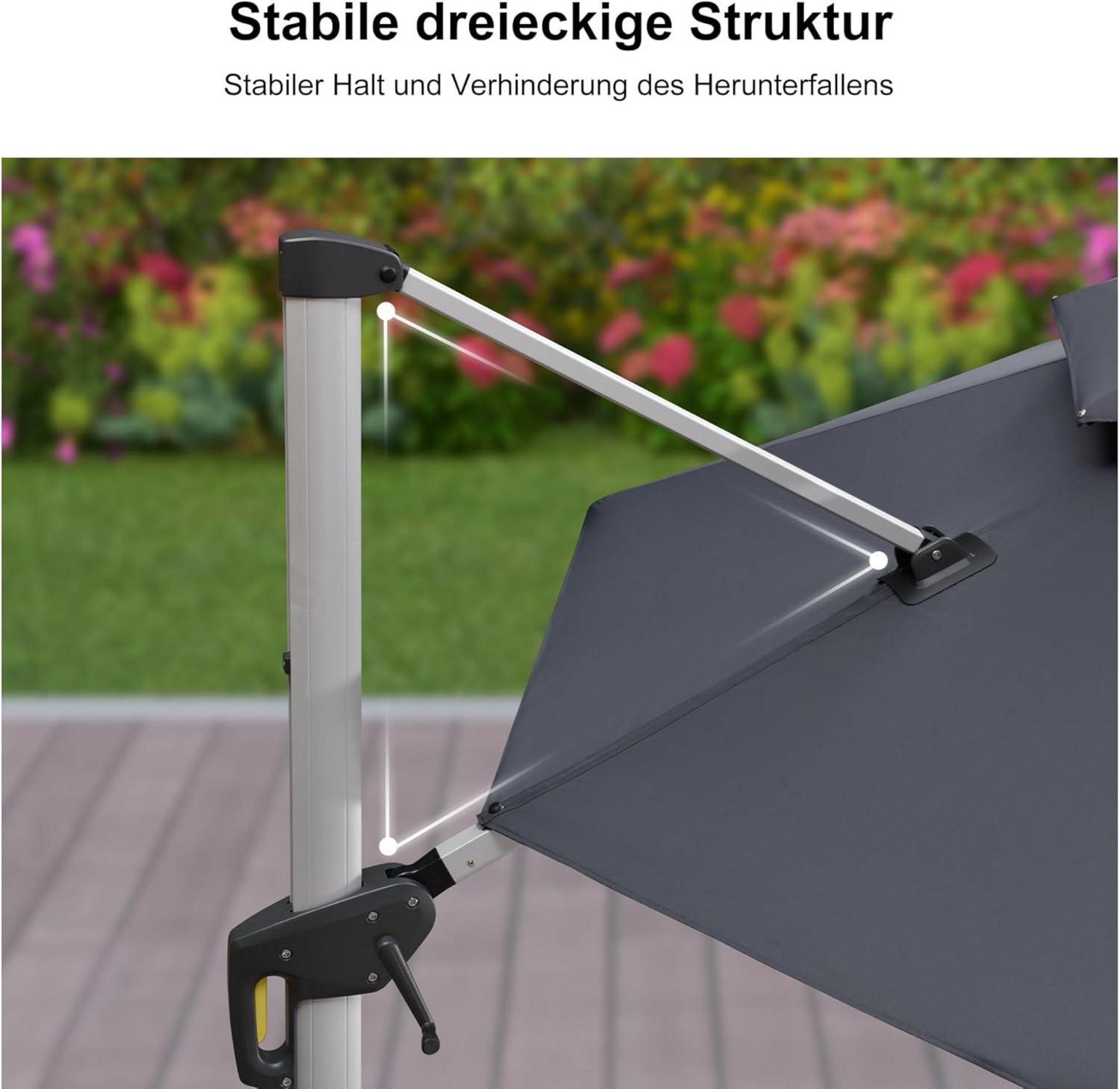 PURPLE LEAF Ampelschirm 330 cm mit Ständer Drehbar XXL Sonnenschutz Grau