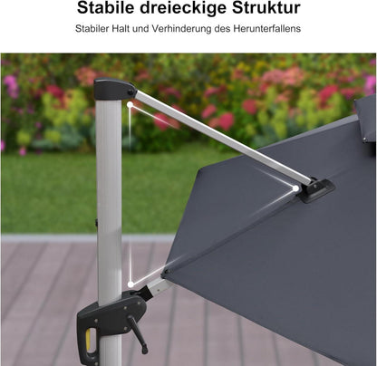 PURPLE LEAF Ampelschirm 330 cm mit Ständer Drehbar XXL Sonnenschutz Grau