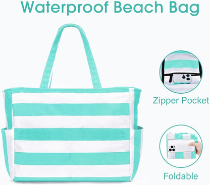 Große Strandtasche XXL Damen Umhängetasche Faltbar Wasserabweisend 40L Schwarz