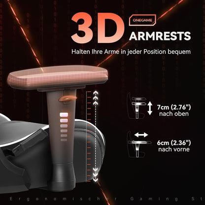 Ergonomischer Gamer Chair mit 3D Armlehnen, höhenverstellbar - Schwarz