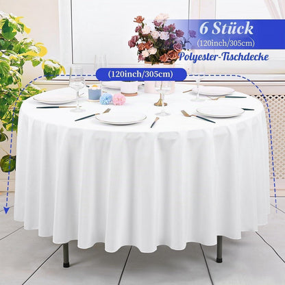 6x Weiße Tischdecke 305cm | Wasserabweisend & Rund für Feste