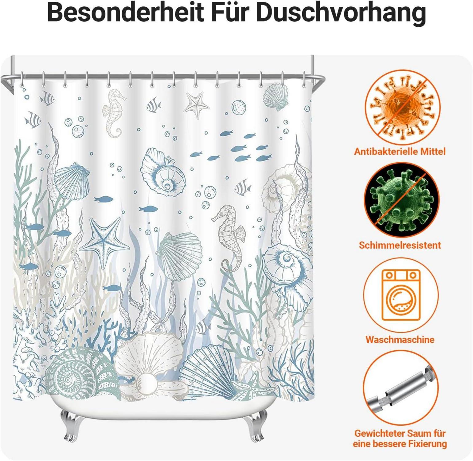 Duschvorhang 200x160cm U-Boot Seepferdchen Antischimmel Polyester