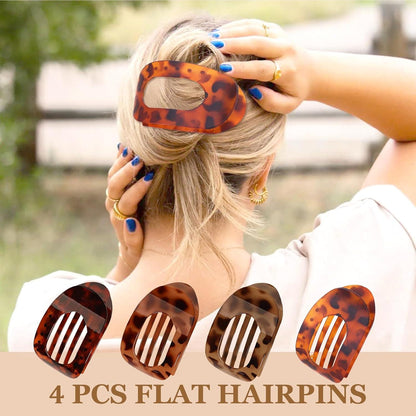 4-Pack Leopardenmuster Flache Haarklammern für Damen