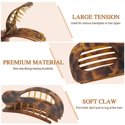 4er Set Schildpatt Leopard Flache Haarklammern für Damen, Runde Lay Down Clips