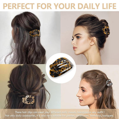4 Stück Acetat LeopardFlache Haarklammern für Damen - Gebogene Clips