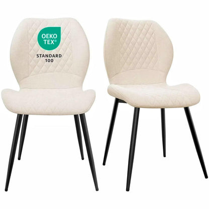 Gepolsterte Esszimmerstühle 2er Set – Beige Leinen & Metall