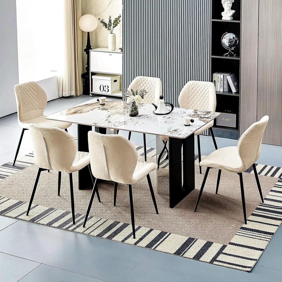 Gepolsterte Esszimmerstühle 2er Set – Beige Leinen & Metall