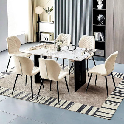 Gepolsterte Esszimmerstühle 2er Set – Beige Leinen & Metall