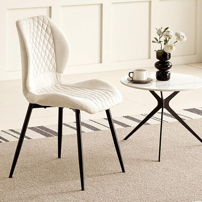 Gepolsterte Esszimmerstühle 2er Set – Beige Leinen & Metall