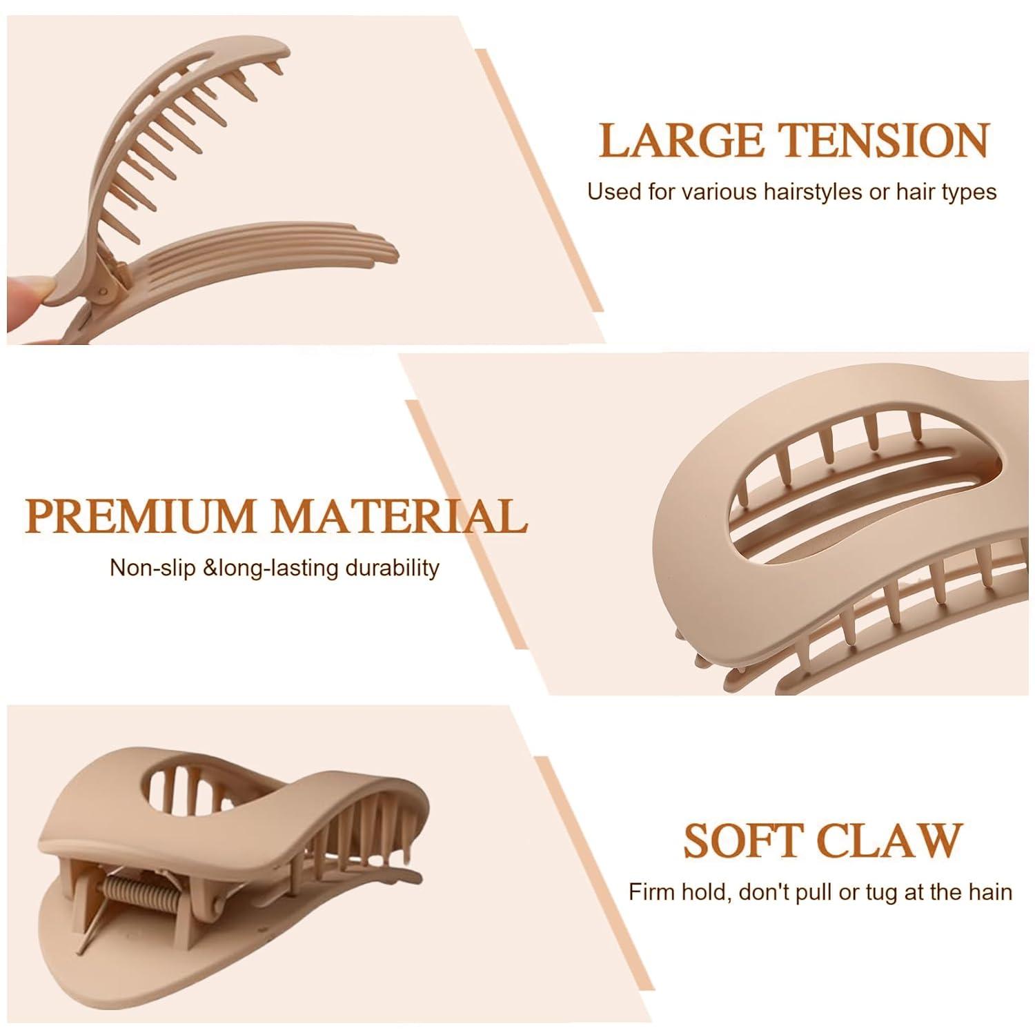 4er Set Flache Haarklammern in Neutralfarben - Mattes Design - Damen Claw Clips