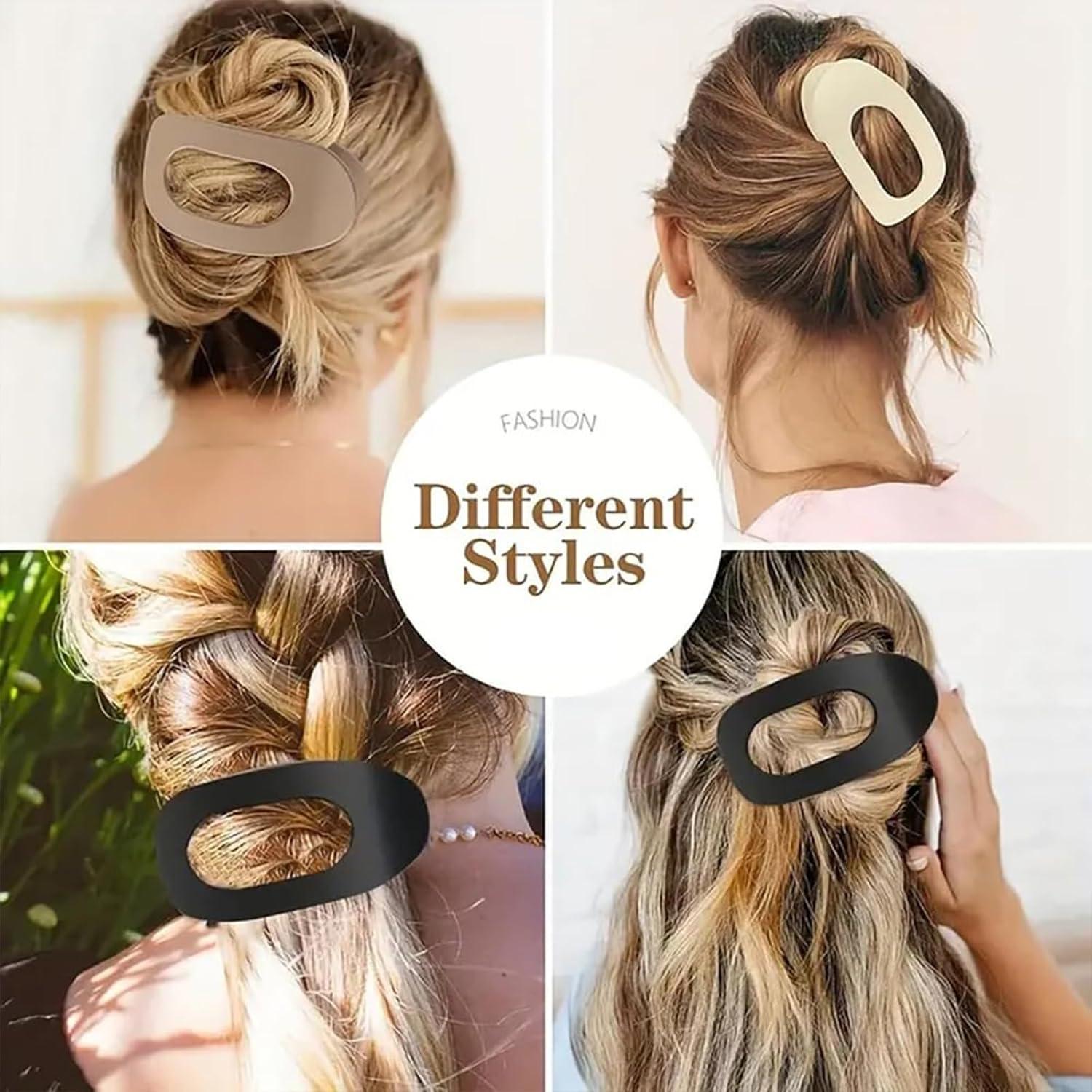 Haarklammern 4er Set Flach Matt Rund Lay Down Haar Clips in 4 Farben