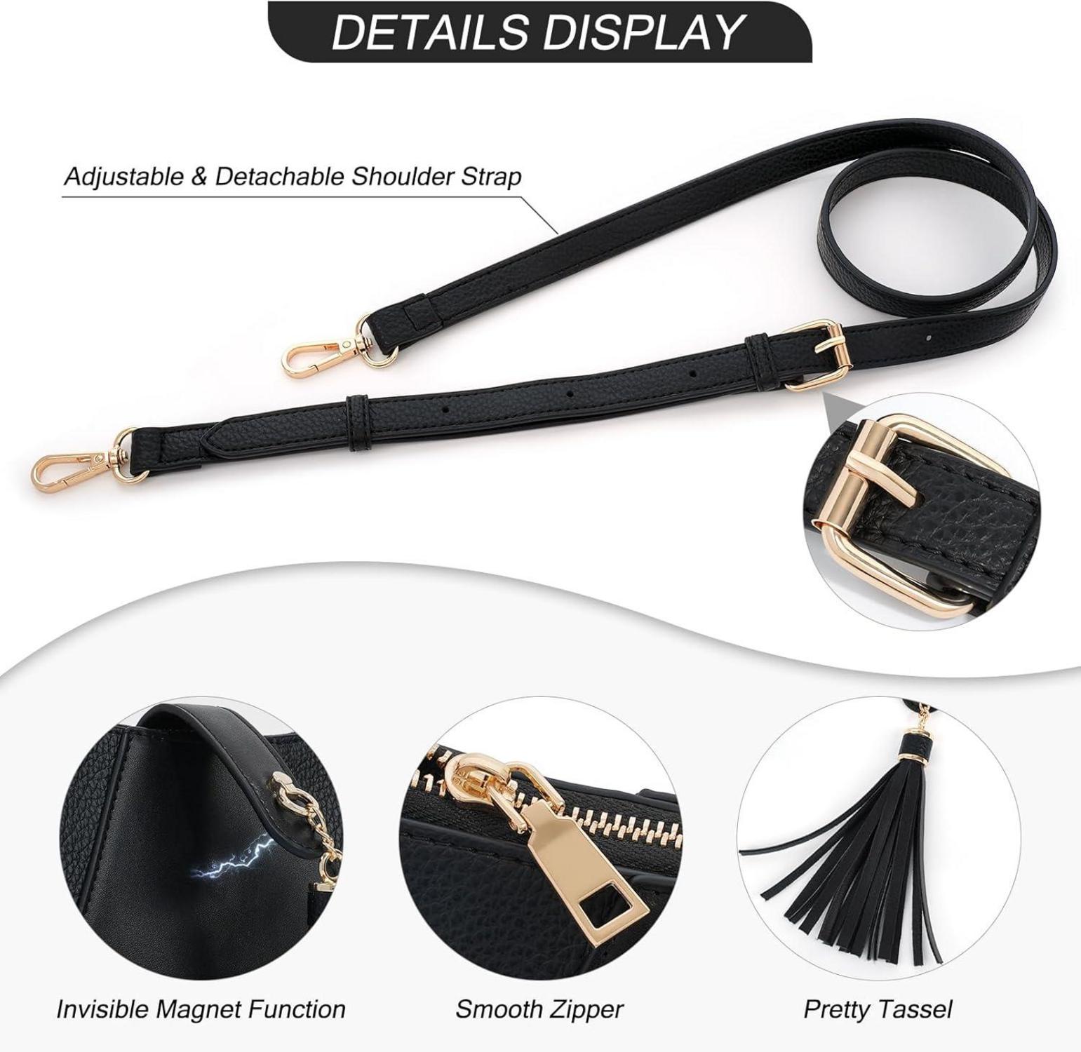 Umhängetasche Damen Leder Crossbody Schultertasche Schwarz