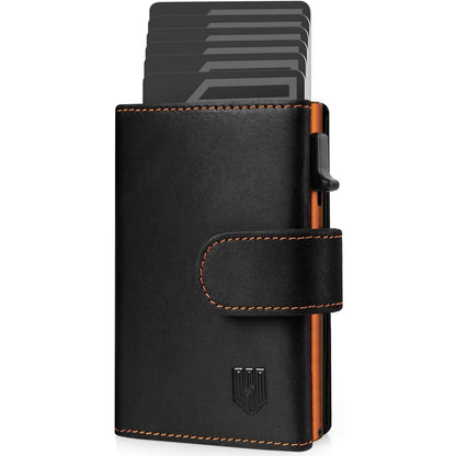 Slim Wallet mit Münzfach, RFID Schutz, Schwarz-Orange
