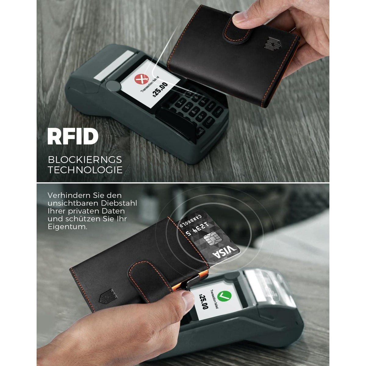 Slim Wallet mit Münzfach, RFID Schutz, Schwarz-Orange
