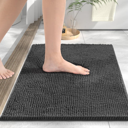 Chenille Badteppich dunkelgrau – Super saugfähig & rutschfest 50x80cm
