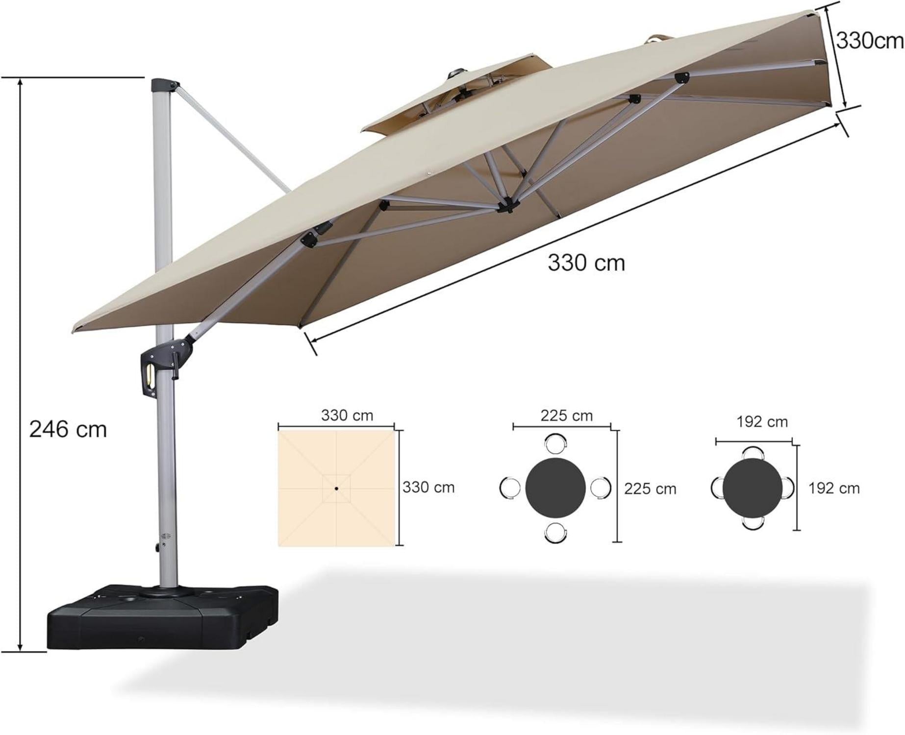 Sonnenschirm 330x330cm Ampelschirm mit Ständer UV50+ Beige Schirm