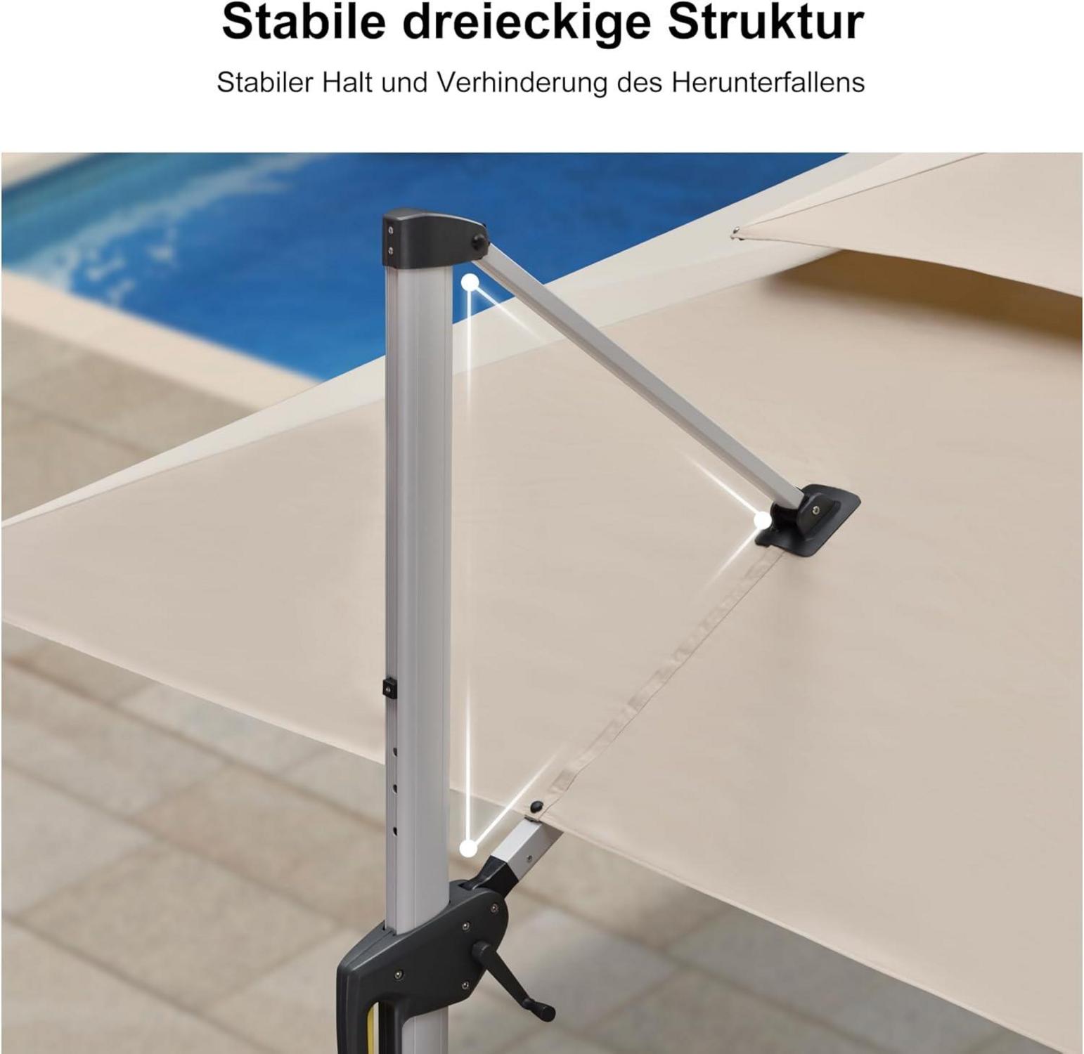 Sonneschirm 330x330cm mit Ständer Ampelschirm UV50+ Beige