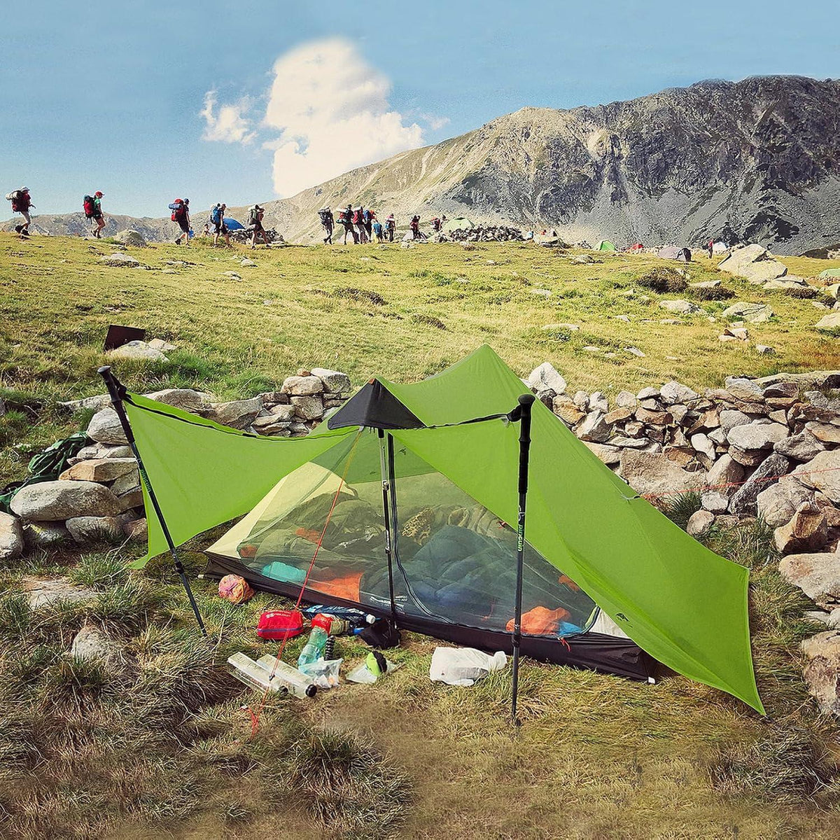 Ultraleichtes 2 Personen Trekkingzelt, wasserdicht, hellgrün