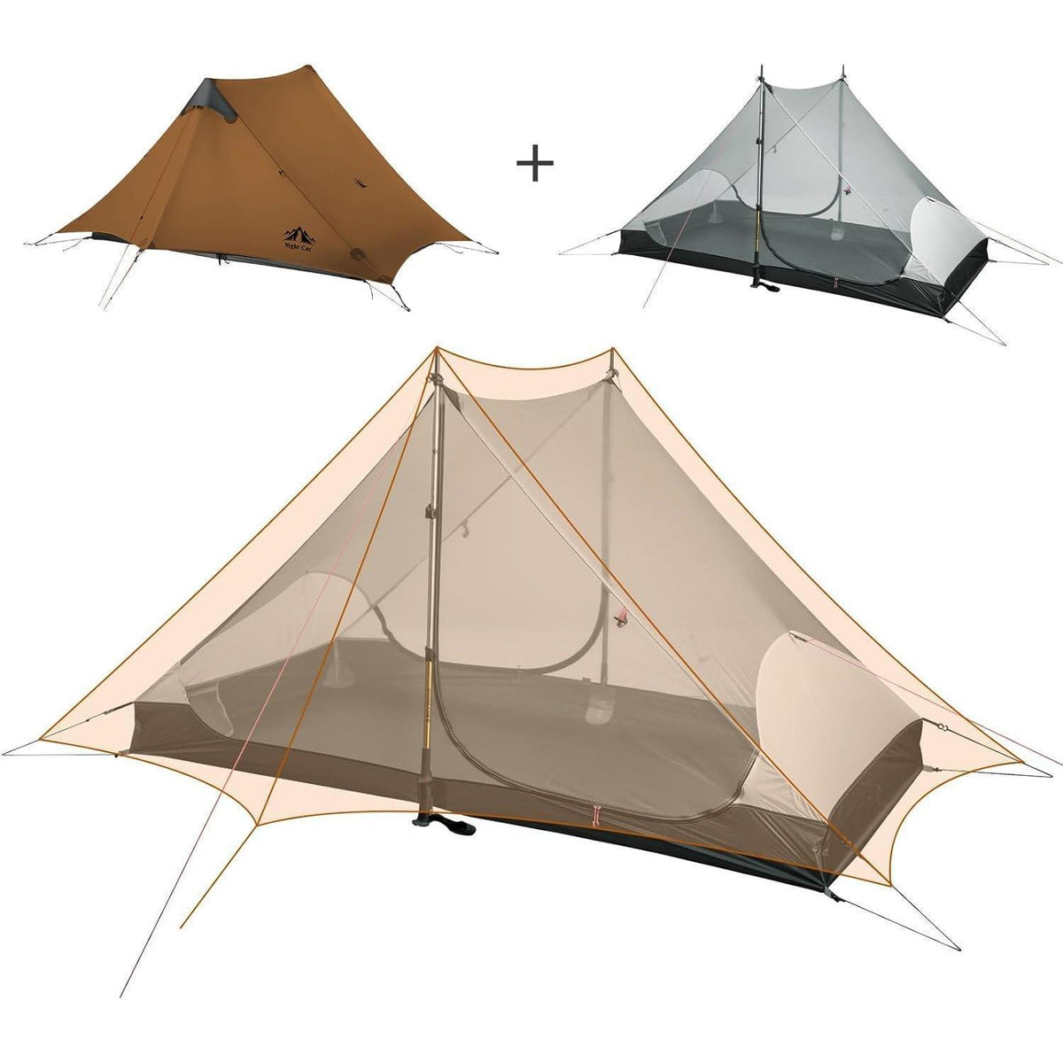 Ultraleichtes 2 Personen Trekkingzelt, wasserdicht, Khaki