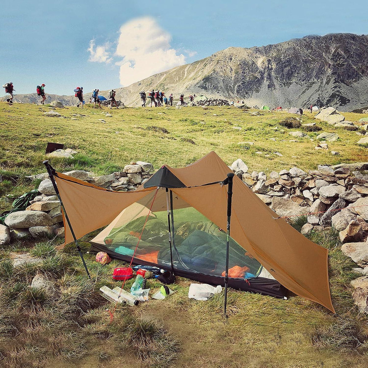 Ultraleichtes 2 Personen Trekkingzelt, wasserdicht, Khaki