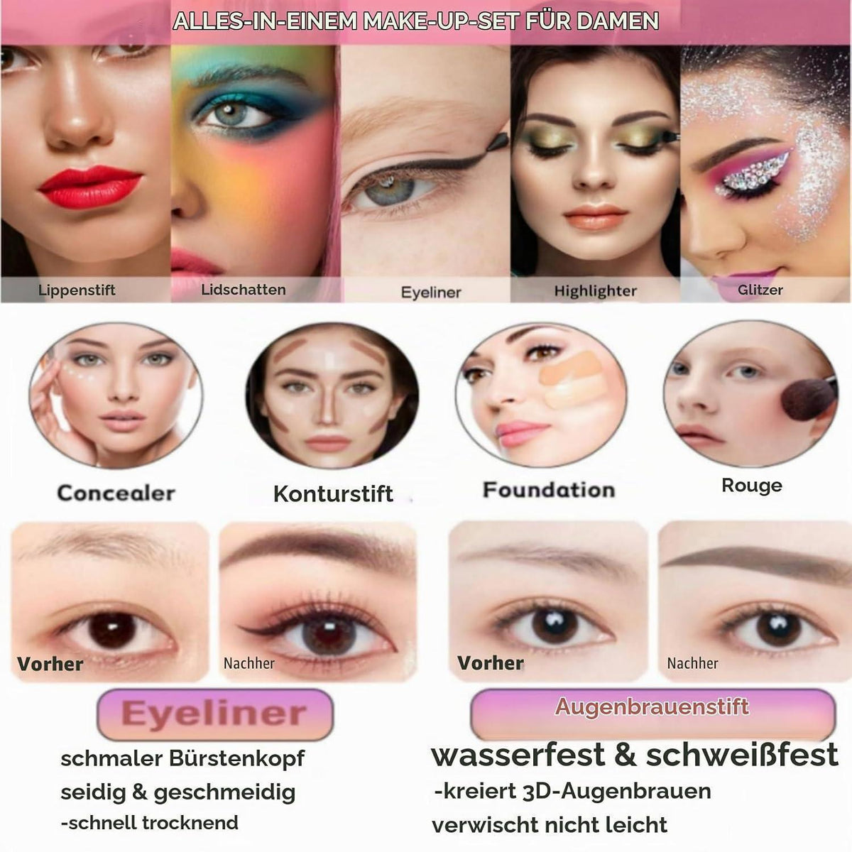 26-teiliges Beauty Geschenkset – Komplettes Make-up Starter Set