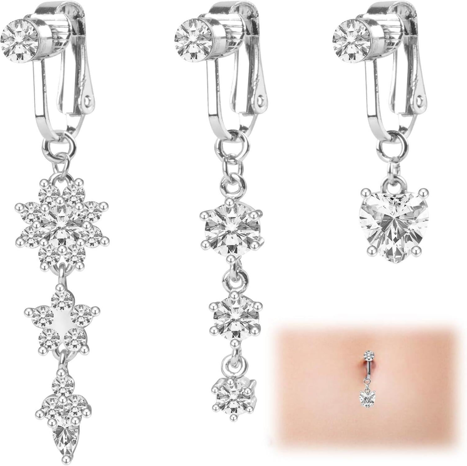 Fake Bauchnabelpiercing Clip Kristall Blumen Anhänger