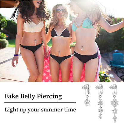 Fake Bauchnabelpiercing Clip Kristall Blumen Anhänger Chirurgenstahl Piercing